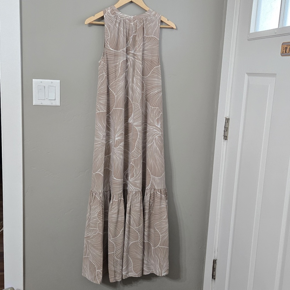 Prologue Tiered Maxi Dress Medium Taupe Floral Sleeveless Boho Hi-Low Flowy M - Picture 3 of 6